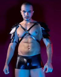 Front view of JSY Roleplay Costume Gladiator Fantasy Set Male Gogo Costume with Fantasy theme in Black.