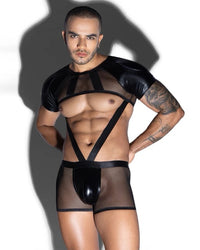 Front view of JSY Roleplay Costume Spartan Fantasy Set Male Gogo Costume with Fantasy theme in Black.