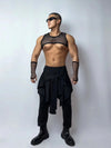 Front view of PRINCEJOCK Fishnet Top & Sleeves With Pants Male Gogo Costume with Contemporary theme in Black.
