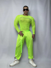 Front view of PRINCEJOCK Fluorescent Mesh Top & Pants Male Gogo Costume with Contemporary theme in Green.