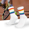 Right-side view of PRINCEJOCK SpectrumStride Rainbow Crew Socks with Cotton feature in White.