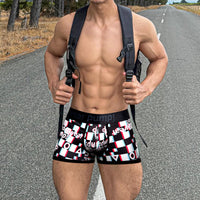 PUMP! Plaid Graffiti Boxers men's athletic-fit underwear in black, front view
