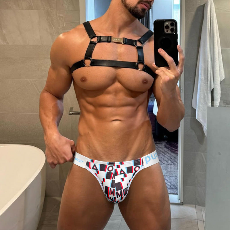 PUMP! Plaid Graffiti Briefs men's quick dry briefs in white, front view