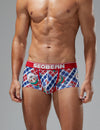 Holiday celebration|Christmas party|Winter lounging|Romantic gift|Breathable|Butt-lifting|Festive style|Body accentuation|Holiday mood|Lightweight comfort|Men's trunks|Low-rise underwear|Christmas underwear|SEOBEAN briefs|Colorful Blue|Front view