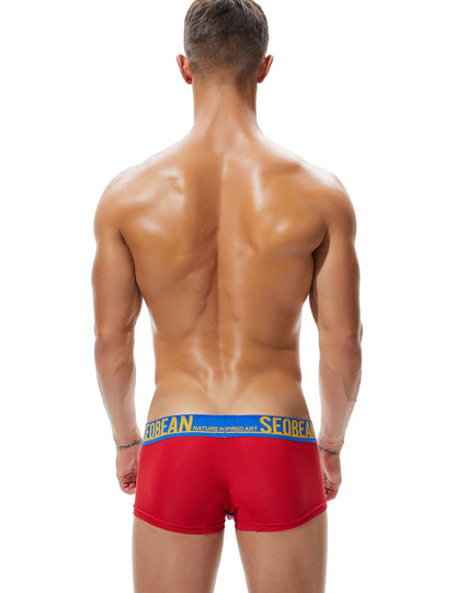 Daily wear|Summer lounging|Gym sessions|Pride events|Beachwear|Breathable|Lightweight|Mesh fabric|Coolness|Ventilation|Comfort|Minimal coverage|Men's trunks|Low-rise underwear|Mesh trunks|Sexy mesh underwear|Red|Back view