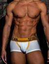 Daily wear|Summer lounging|Gym sessions|Pride events|Beachwear|Breathable|Lightweight|Mesh fabric|Coolness|Ventilation|Comfort|Minimal coverage|Men's trunks|Low-rise underwear|Mesh trunks|Sexy mesh underwear|White|Front view2