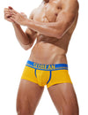 Daily wear|Summer lounging|Gym sessions|Pride events|Beachwear|Breathable|Lightweight|Mesh fabric|Coolness|Ventilation|Comfort|Minimal coverage|Men's trunks|Low-rise underwear|Mesh trunks|Sexy mesh underwear|Yellow|Front view2